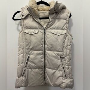 Zara Light Beige Quilted Vest with Detachable Hood Sz S